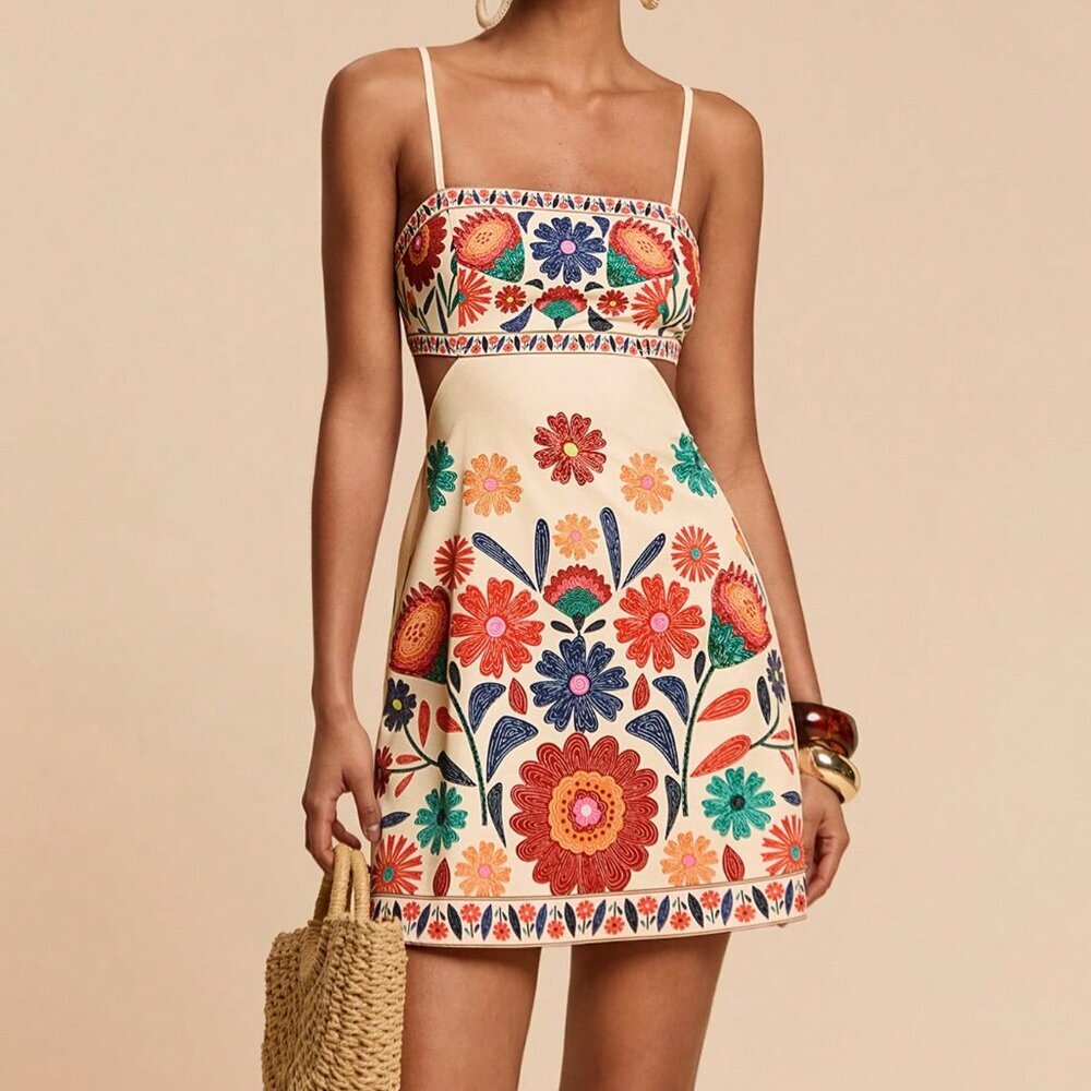 Multicolor Boho Women's Woven Print Sun Dress - Picture 6 of 7